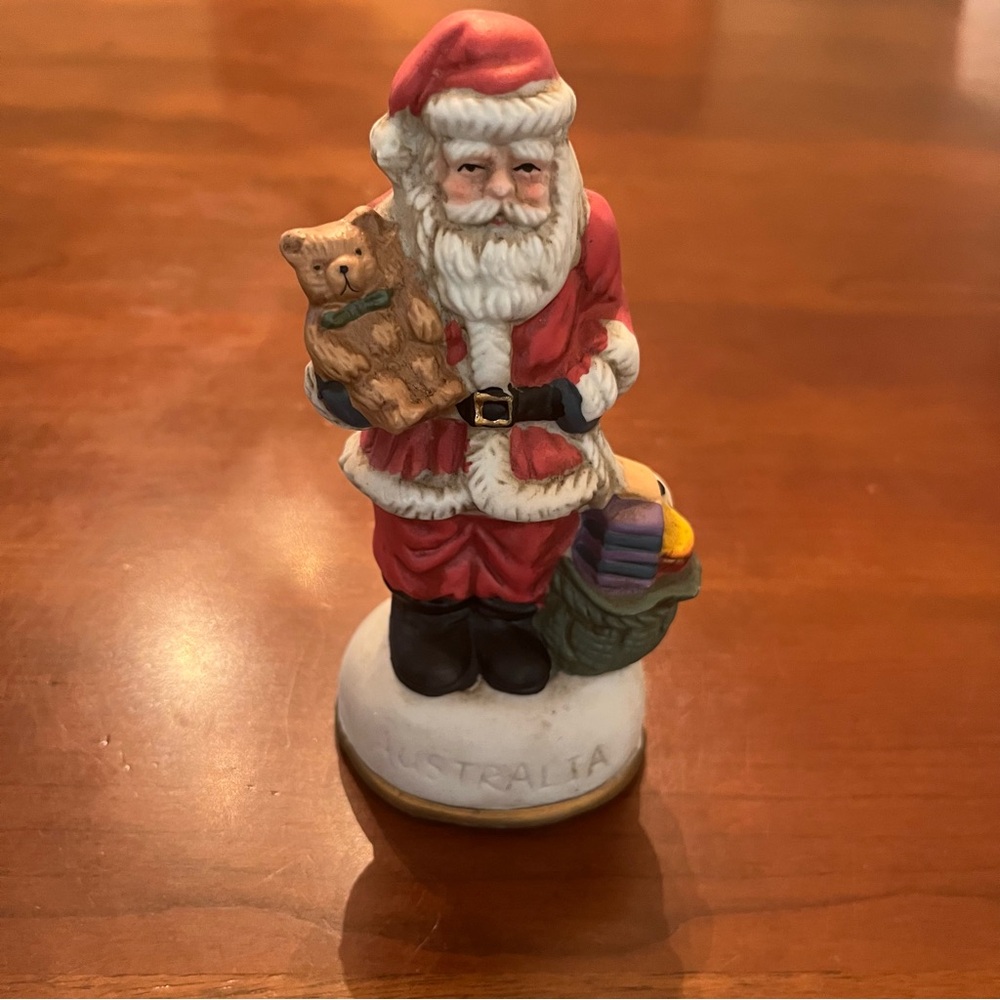 Vintage Christmas Eve Porcelain Santa With Teddy Bear And Gifts Australia